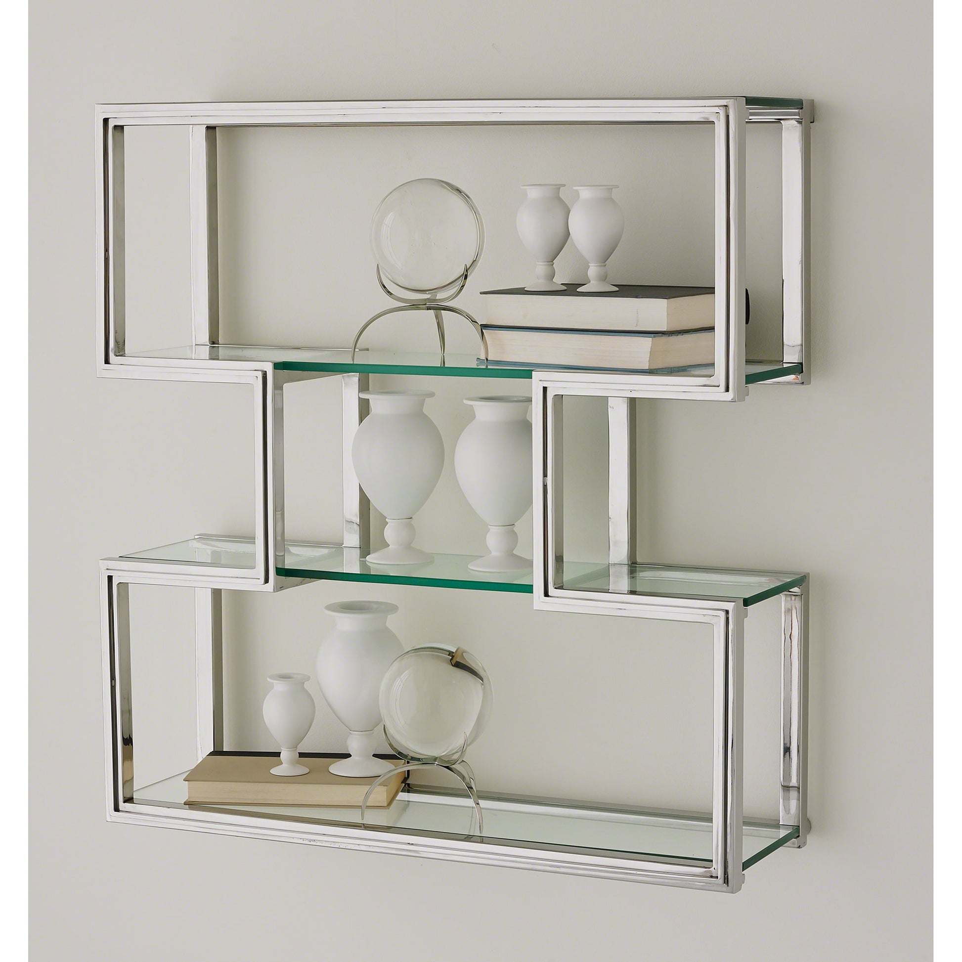 One Up Wall Shelf by Global Views. Made from stainless steel, tempered glass in a modern style.