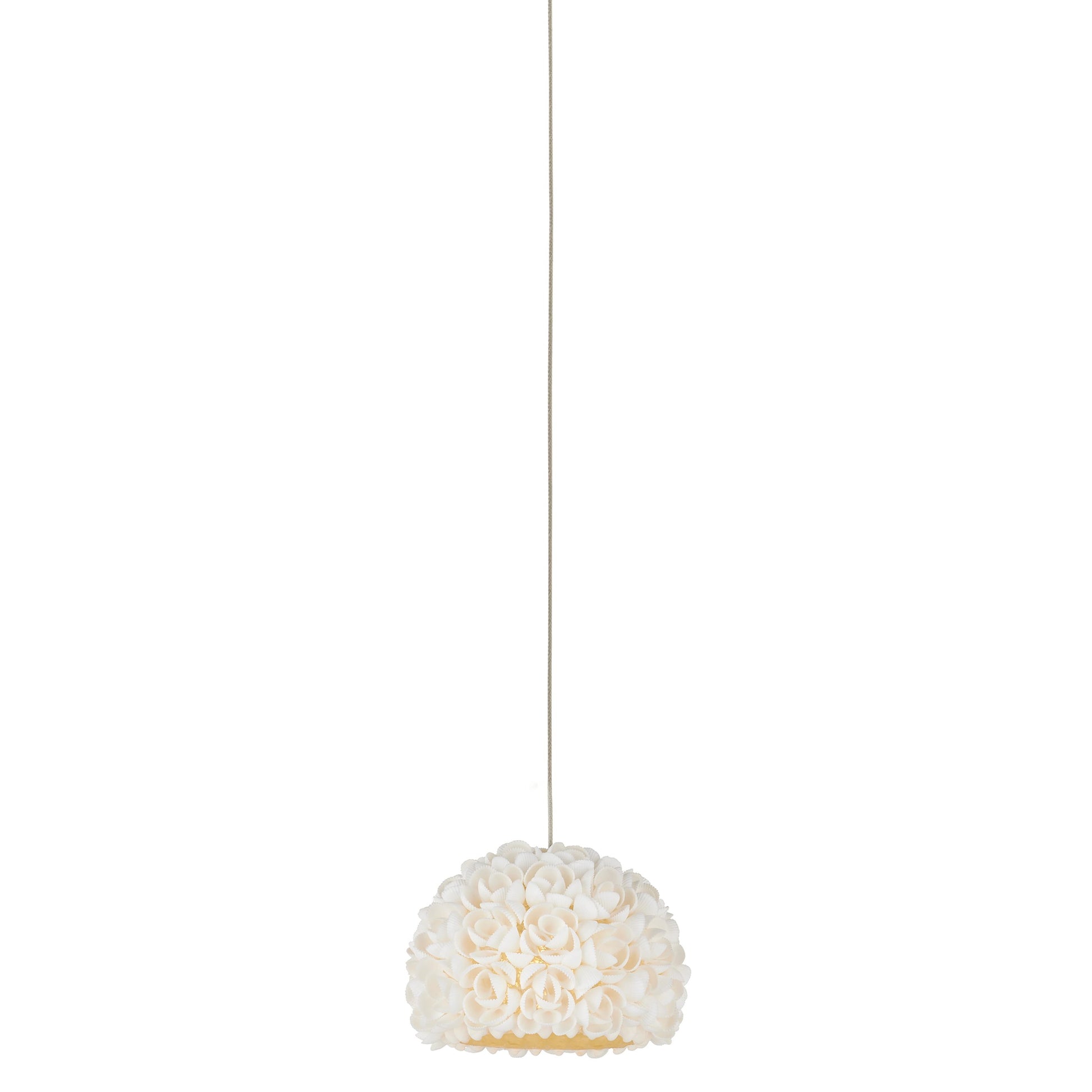 Virtu 1-Light Round Multi-Drop Pendant by Currey and Company in natural, silver. Made from clamrose shell, metal, composite in a modern style.