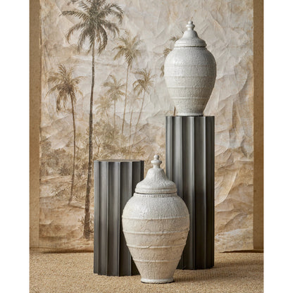 Kanti Accent Table by Currey and Company in graphite. Made from iron in a modern style.