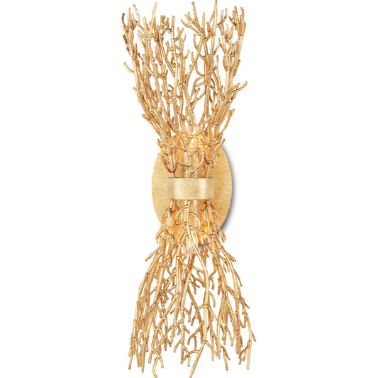 Sea Fan Wall Sconce by Currey and Company in gold gilt. Made from wrought iron in a transitional style.