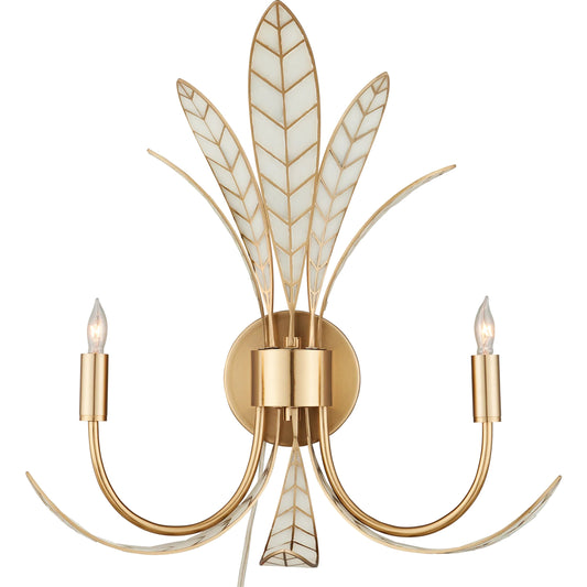 Foliatura Wall Sconce by Currey and Company in antique brass, off-white. Made from metal, brass, composite in a eclectic & global style.