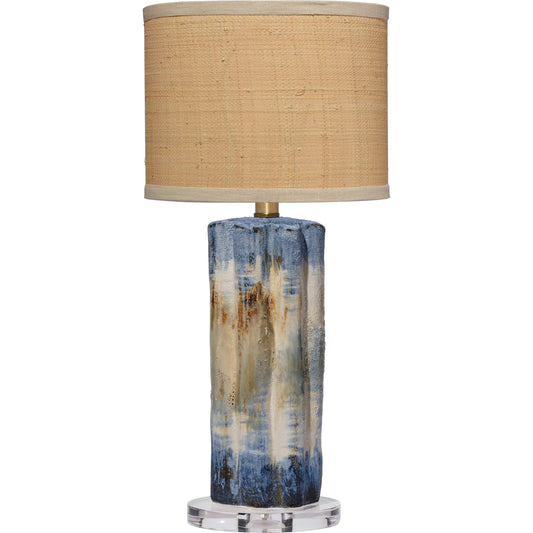 Abstract Table Lamp by The Livingston Collection in reactive blue, natural glaze. Made from ceramic, acrylic in a unique style.