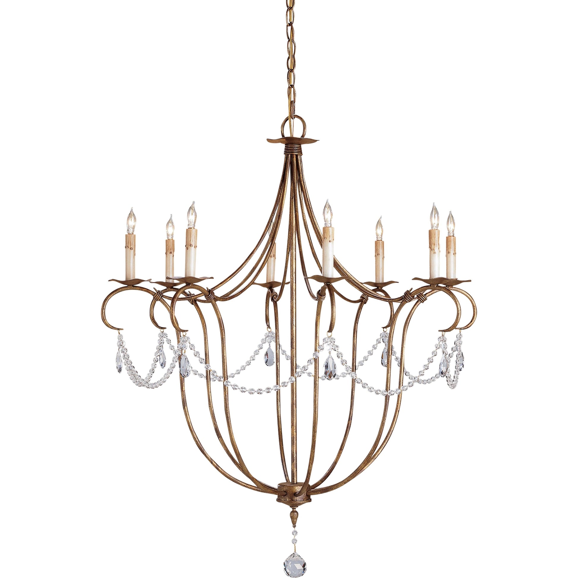Crystal Light Chandelier by Currey and Company. Made from wrought iron, crystal in a traditional style.