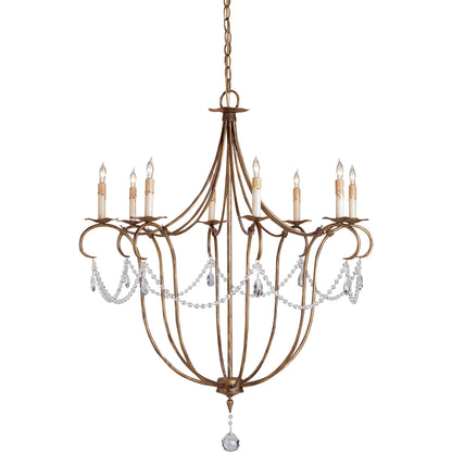 Crystal Light Chandelier by Currey and Company. Made from wrought iron, crystal in a traditional style.