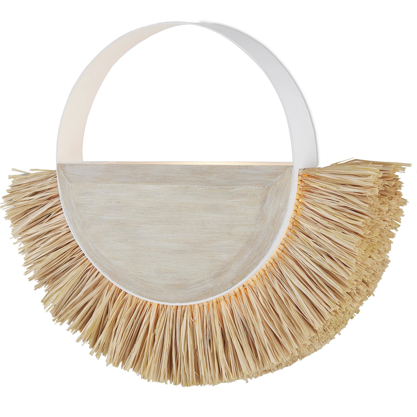 002 SI-1924177 | Additional Silo | Seychelles Wall Sconce by Currey and Company in sugar white, sandstone, natural. Made from wrought iron, wood, raffia in a coastal style.