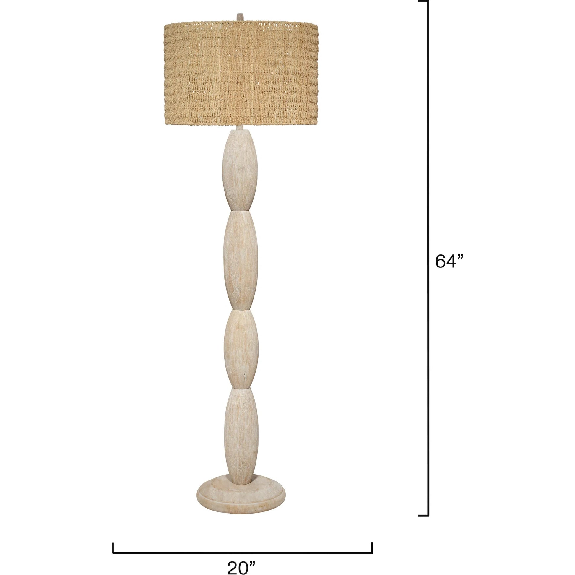 Almond Floor Lamp by Jamie Young in off, white and brushed white wash. Made from wood in a unique style.