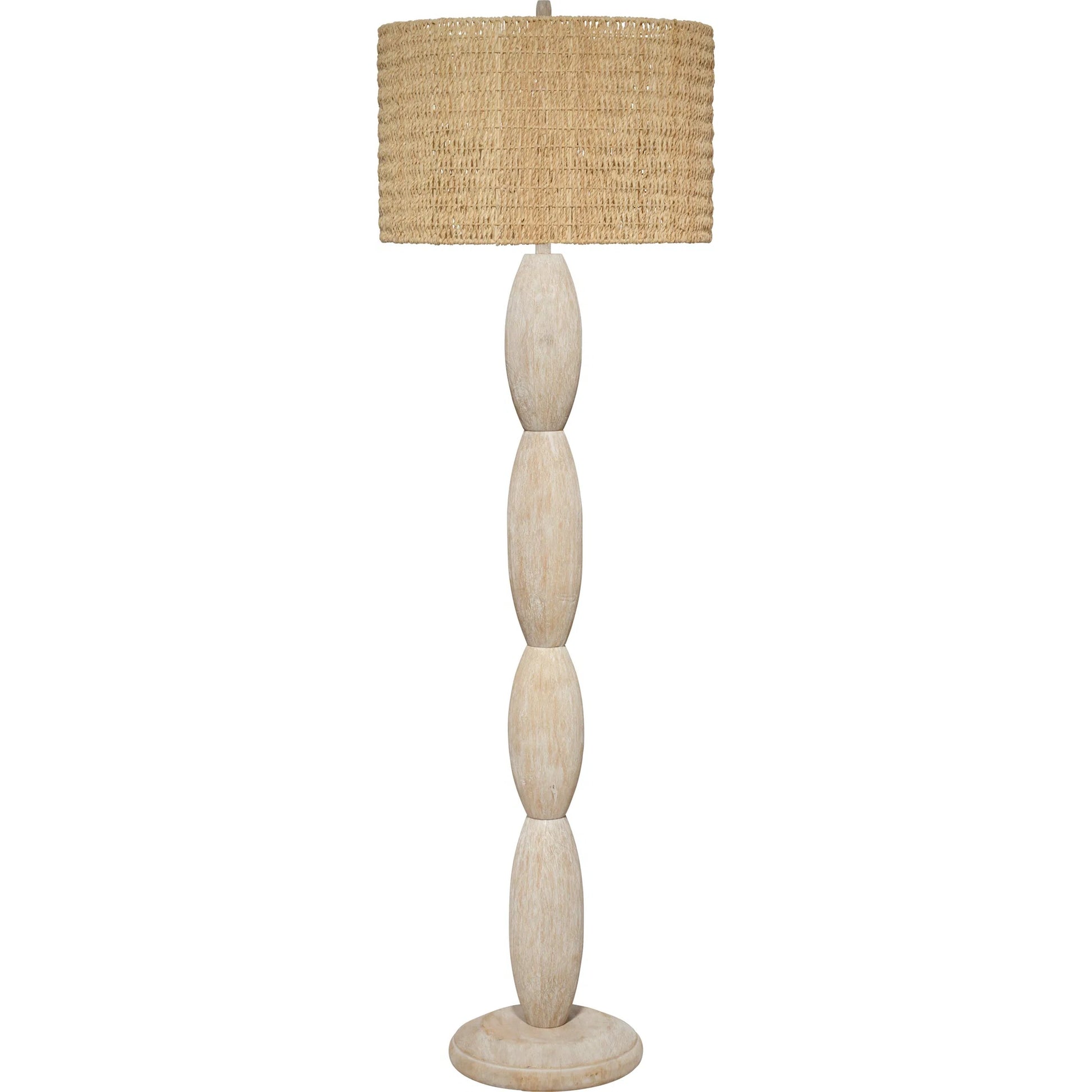 Almond Floor Lamp by Jamie Young in off, white and brushed white wash. Made from wood in a unique style.