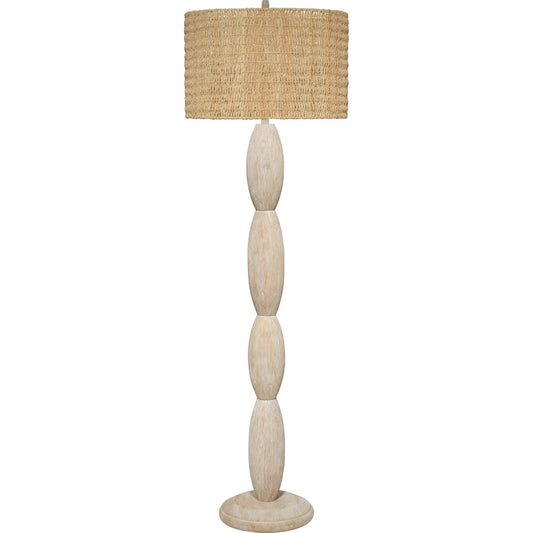 Almond Floor Lamp by Jamie Young in off, white and brushed white wash. Made from wood in a unique style.