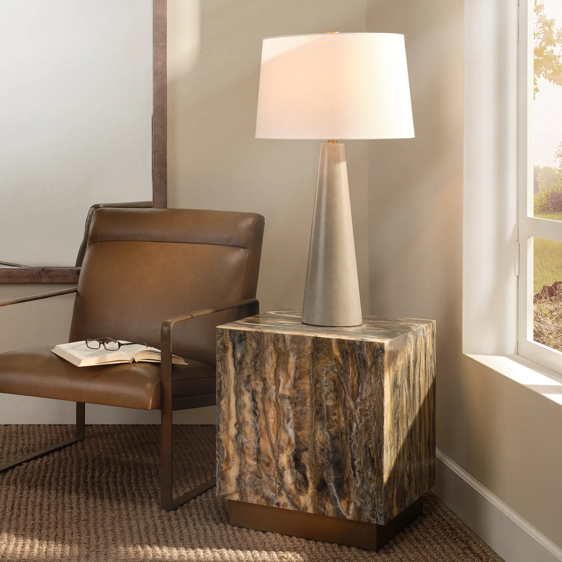 Alps Table Lamp by Jamie Young in grey and warm grey. Made from metal in a unique style.