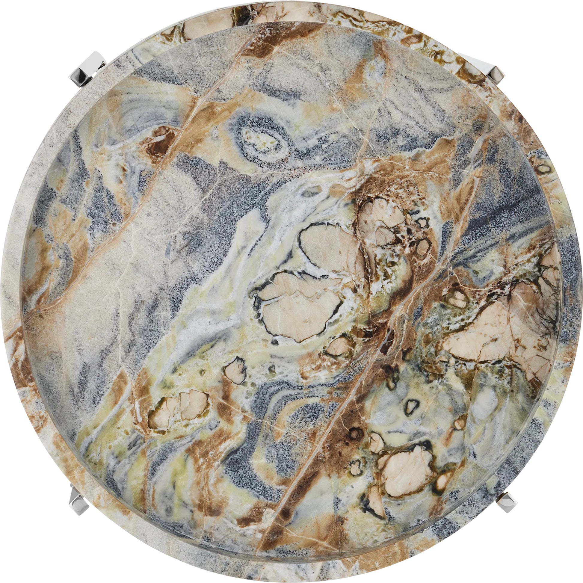 Freya Floral Jade Marble Accent Table by Currey and Company in natural, nickel. Made from floral jade marble, iron in a modern style.