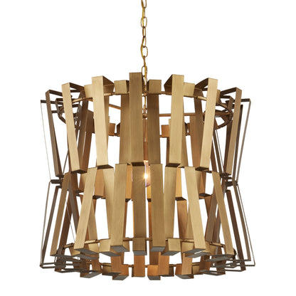 Chaconne Chandelier by Currey and Company in brass. Made from wrought iron in a modern style.