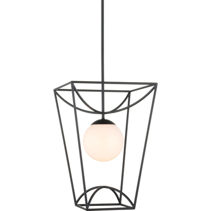 Rochefort Lantern by Currey and Company in black, white. Made from metal, glass in a modern style.