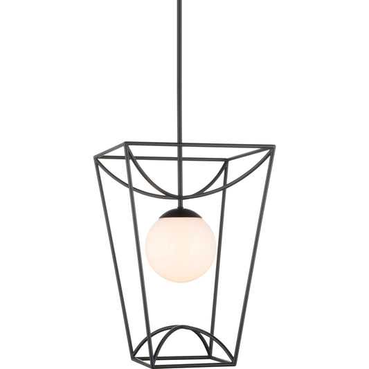 Rochefort Lantern by Currey and Company in black, white. Made from metal, glass in a modern style.