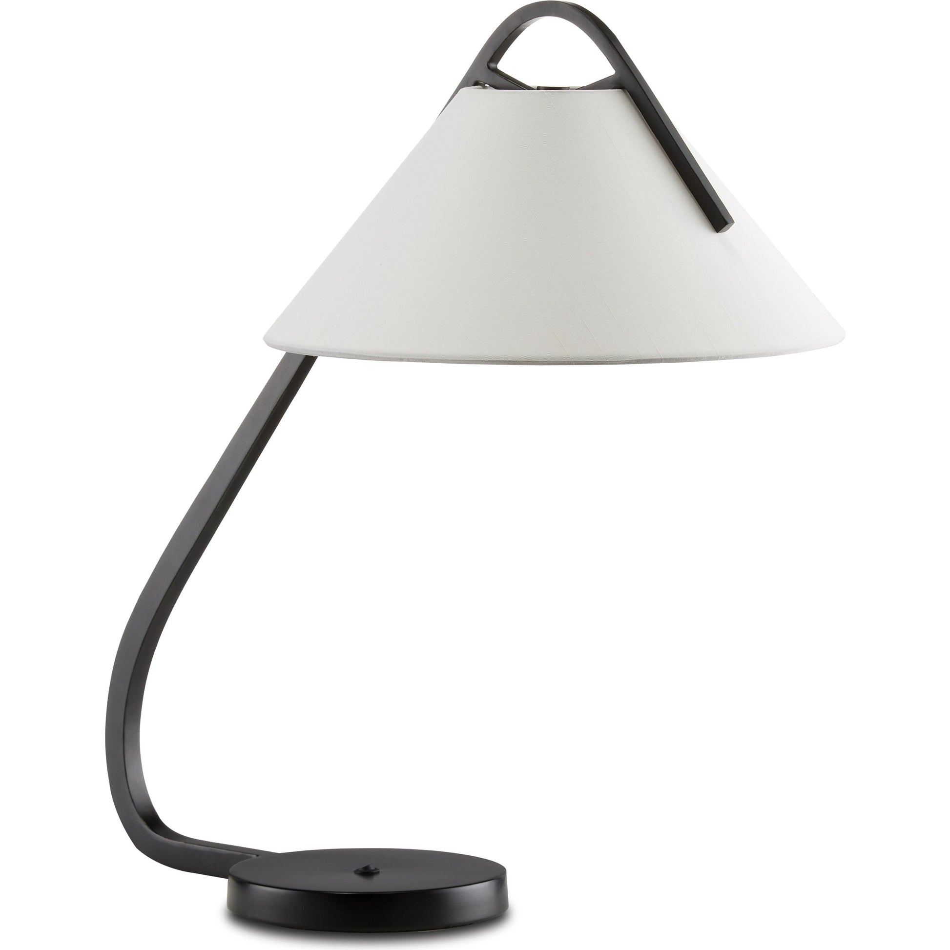 Frey Desk Lamp by Currey and Company in satin black, brushed brown. Made from metal in a transitional style.