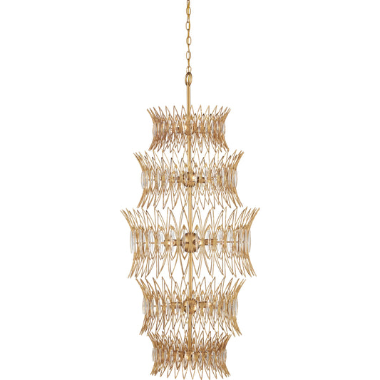 Marquise Chandelier by Currey and Company in clear, luxor gold. Made from glass, wrought iron in a unique style.