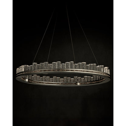 Pleiades Chandelier by Currey and Company in contemporary silver leaf, contemporary silver, clear. Made from wrought iron, seeded crystal in a modern style.