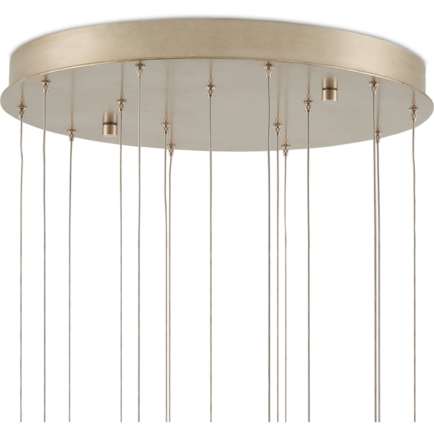 004 SI-2524230 | Closeup | Banyan 15-Light Multi-Drop Pendant by Currey and Company in antique brass, clear, silver. Made from metal, glass in a modern style.