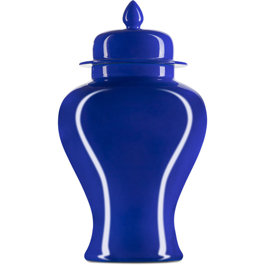 Ocean Blue Temple Jar by Currey and Company in ocean blue. Made from porcelain in a modern style.