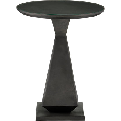 Janil Accent Table by Currey and Company in graphite, clear. Made from cast aluminum, glass in a modern style.