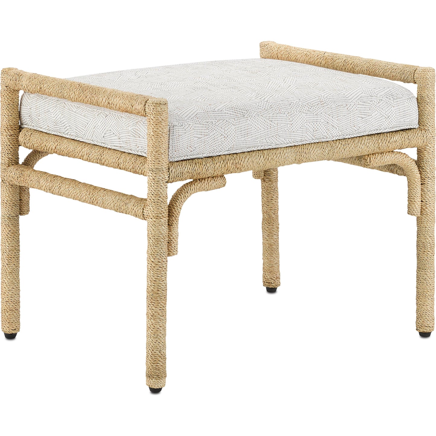 001 SR-767951 | Primary Silo | Olisa Ottoman by Currey and Company in pearl. Made from abaca rope, wrought iron, fabric in a coastal style.