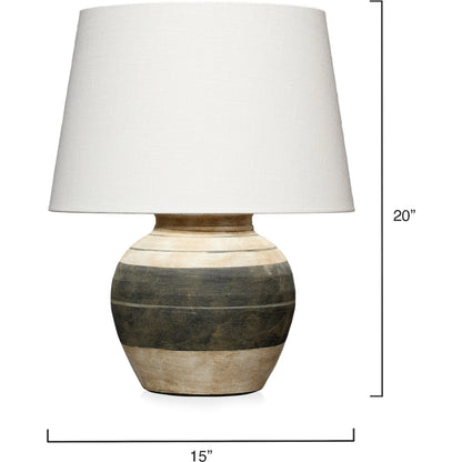 Bernard Table Lamp by Jamie Young in beige & dark grey. Made from ceramic in a modern style.