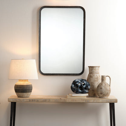 Bernard Table Lamp by Jamie Young in beige & dark grey. Made from ceramic in a modern style.