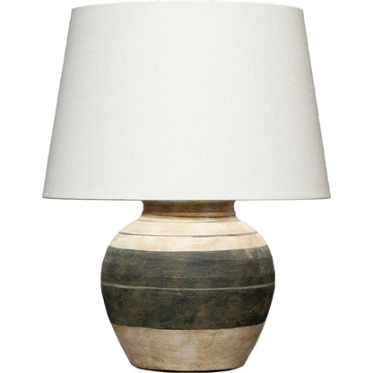 Bernard Table Lamp by Jamie Young in beige & dark grey. Made from ceramic in a modern style.