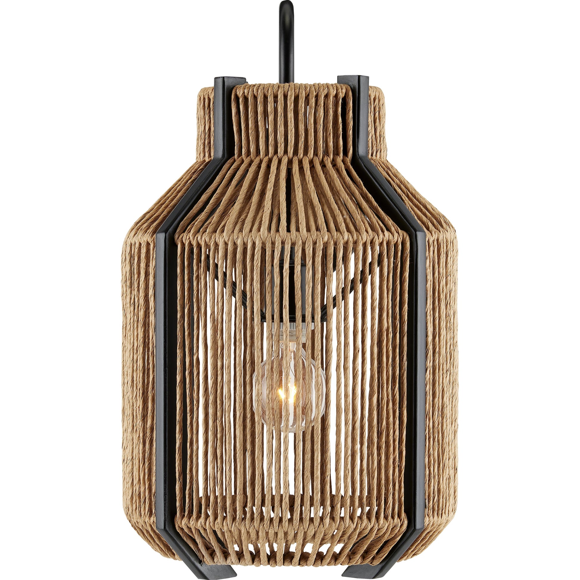 Mali Wall Sconce by Currey and Company in natural, satin black. Made from kraft paper twine, wrought iron in a coastal style.