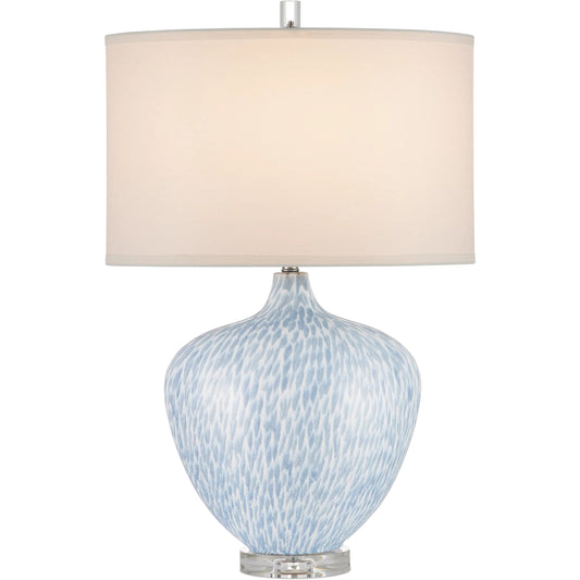 Tinney Table Lamp by Currey and Company in blue, clear. Made from ceramic, optic crystal in a unique style.