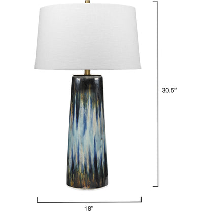 Brushstroke Table Lamp by Jamie Young in aqua, dark blue, metallic ombre reactive glaze. Made from ceramic in a transitional style.