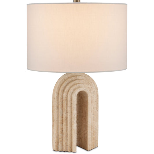 Hippodrome Table Lamp by Currey and Company in natural. Made from travertine in a modern style.