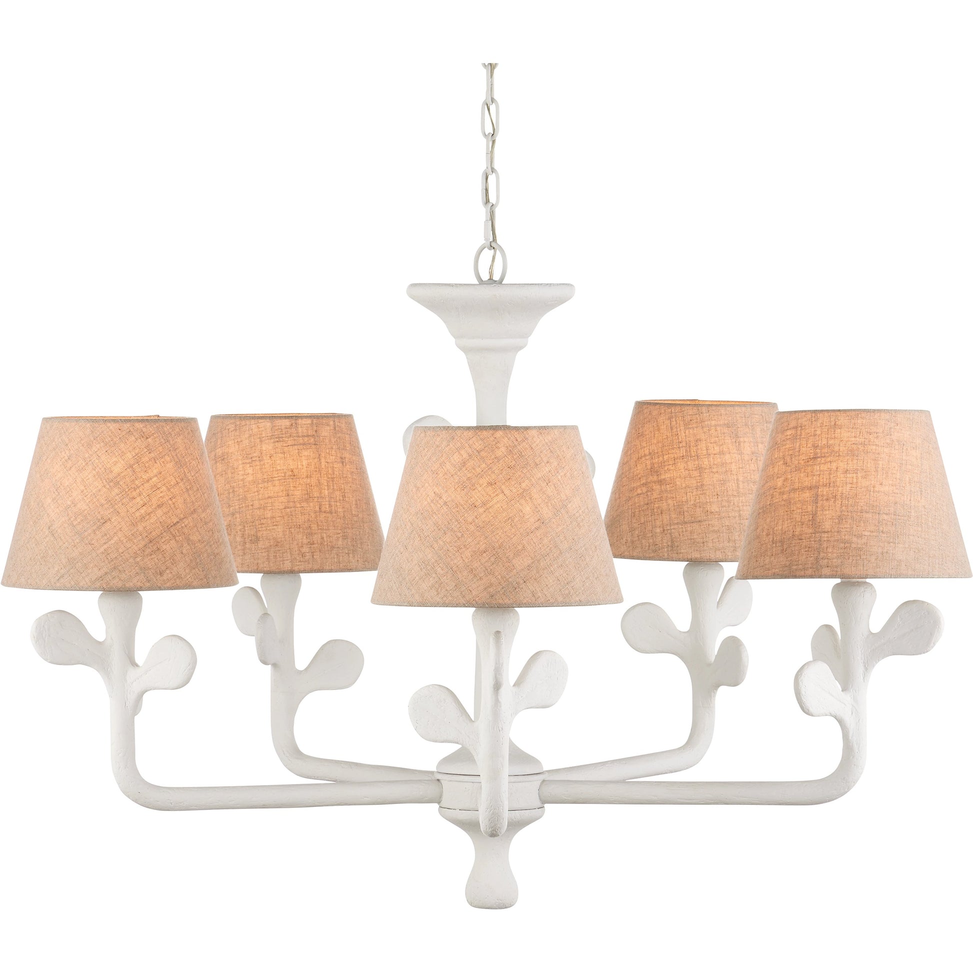 Charny Chandelier by Currey and Company in gesso white. Made from composite, metal in a modern style.