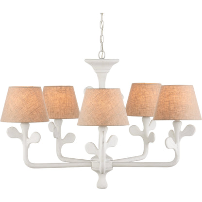 Charny Chandelier by Currey and Company in gesso white. Made from composite, metal in a modern style.