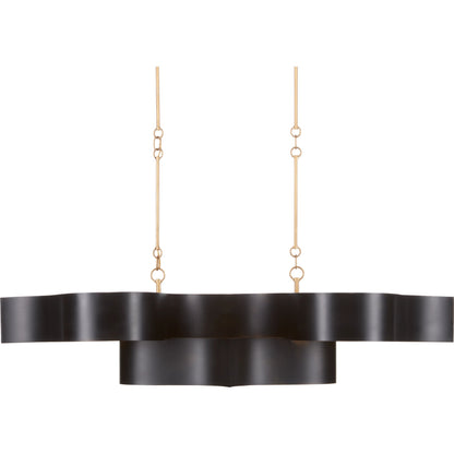 Grand Lotus Oval Chandelier by Currey and Company. Made from wrought iron in a modern style.