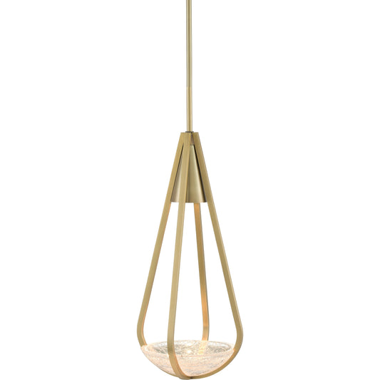 Nefertiti Pendant by Currey and Company in brushed brass. Made from metal, crackled glass in a transitional style.
