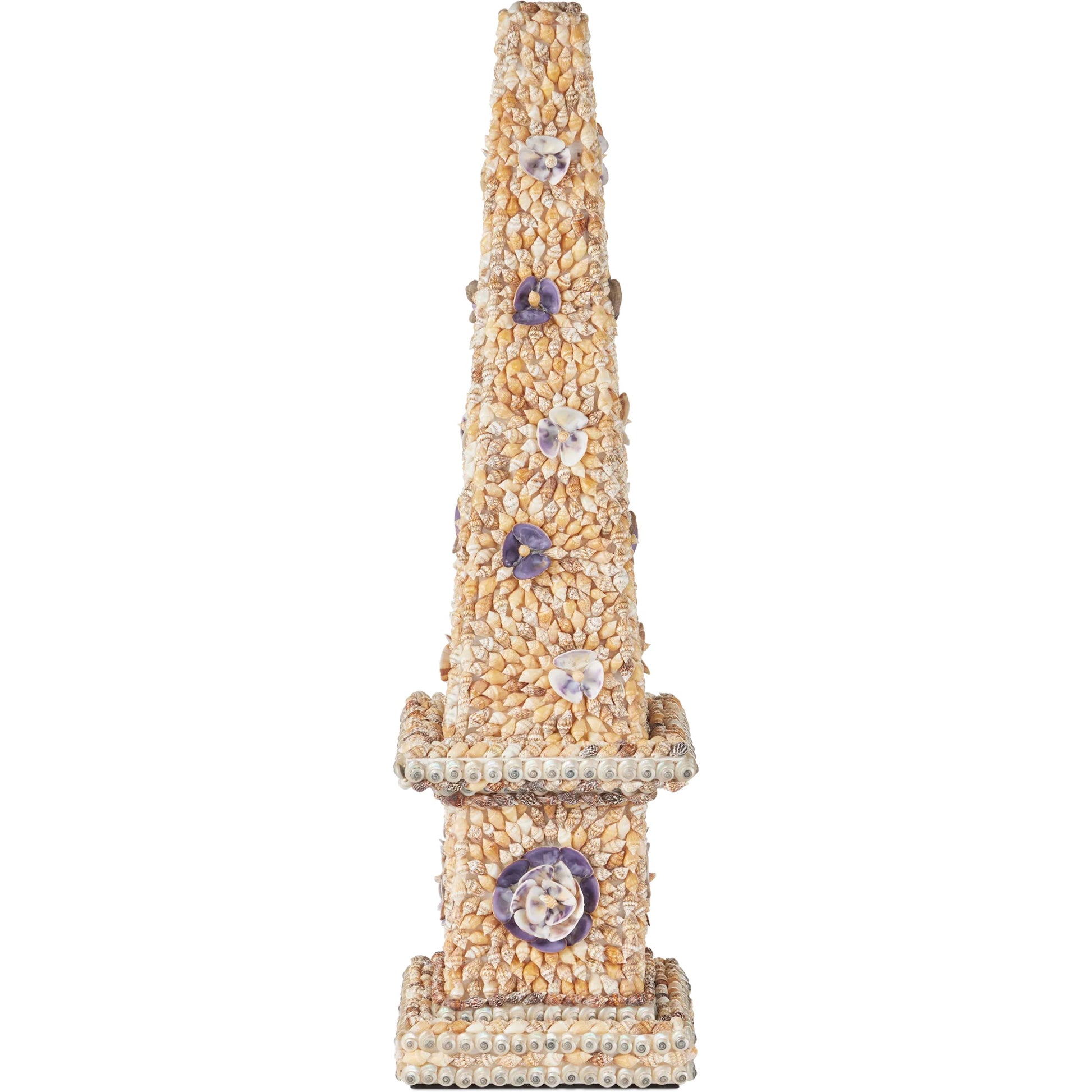 Coquillage Short Obelisk by Currey and Company in natural. Made from shells, wood in a eclectic & global style.