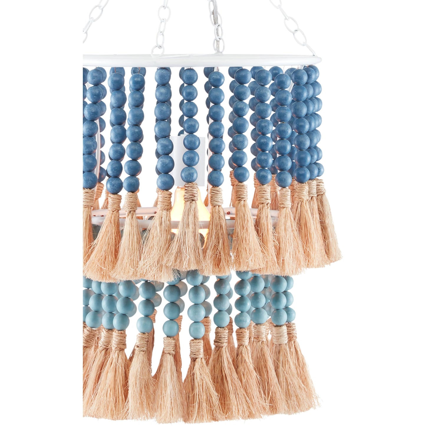 003 SI-1894575 | Additional Silo | St. Barts Pendant by Currey and Company in mist blue, demin blue. Made from wrought iron, wood beads, abaca rope in a coastal style.