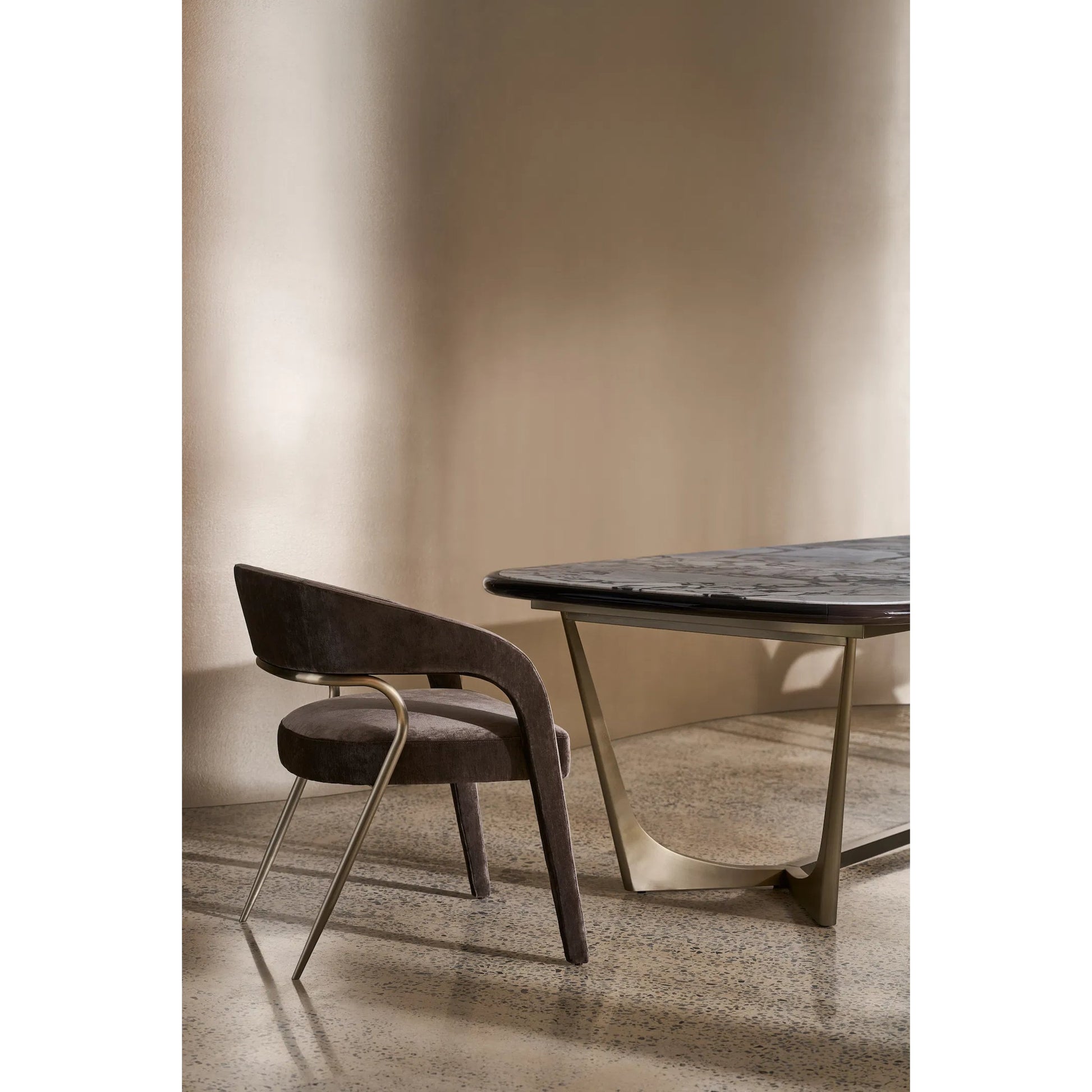 Gazelle Dining Chair by Caracole in brushed gold. Made from unique in a modern style.