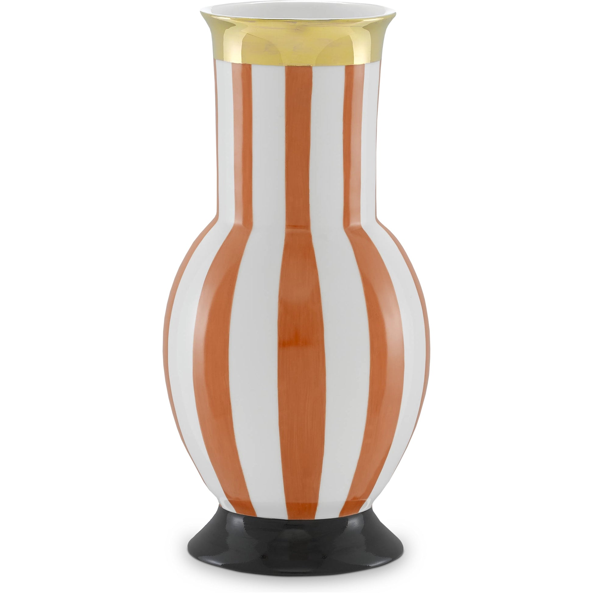 De Luca Stripe Vase by Currey and Company in coral. Made from porcelain in a modern style.