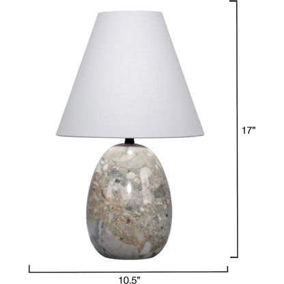 Capsule Travertine Table Lamp by Jamie Young in grey and grey travertine stone. Made from travertine in a modern style.
