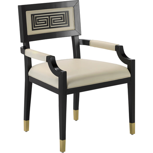 Artemis Chair by Currey and Company in caviar black, brushed brass, milk leather. Made from beech, brass, milk leather in a transitional style.