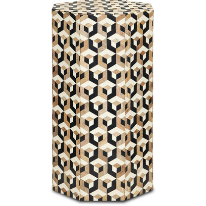 Geo Accent Table by Currey and Company in natural, white, black. Made from mango wood, bone, composite in a modern style.