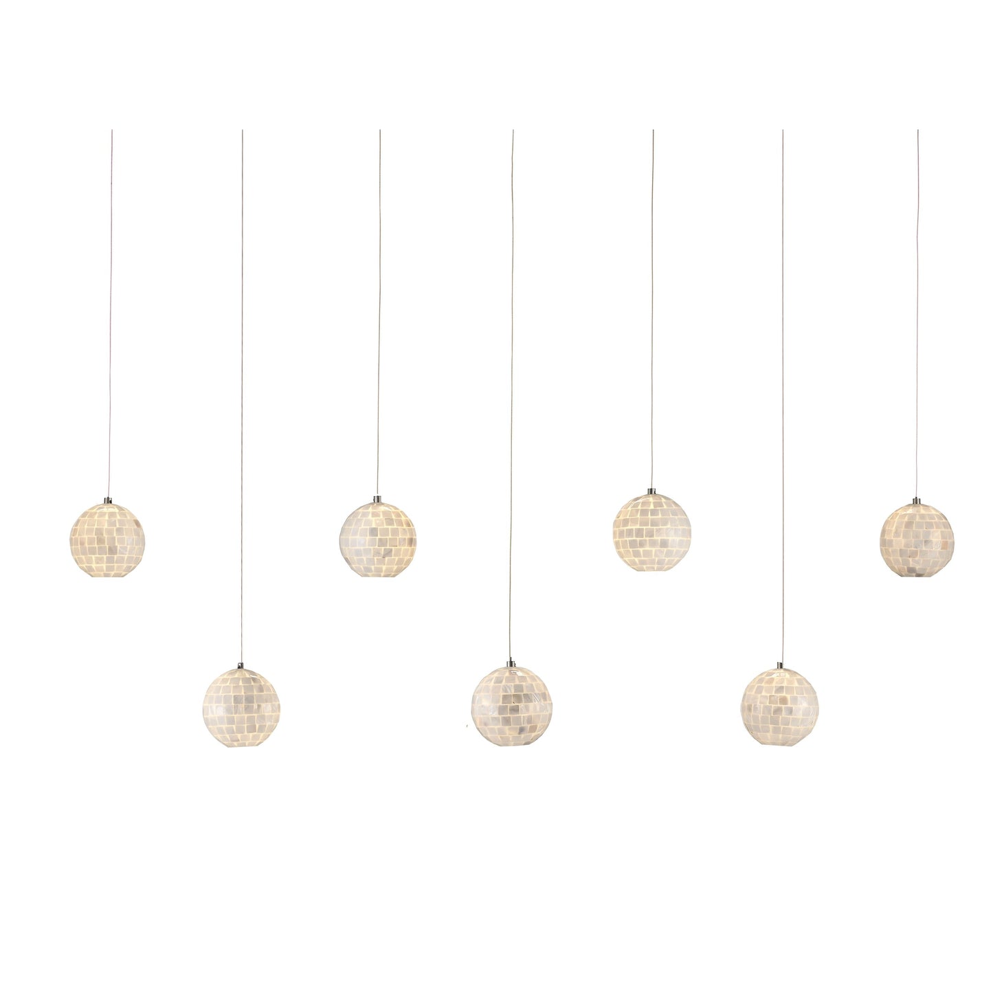 001 SI-1923909 | Primary Silo | Finhorn Rectangular 7-LIGHT Multi-Drop Pendant by Currey and Company in pearl, silver. Made from pearl, mother of pearl in a modern style.