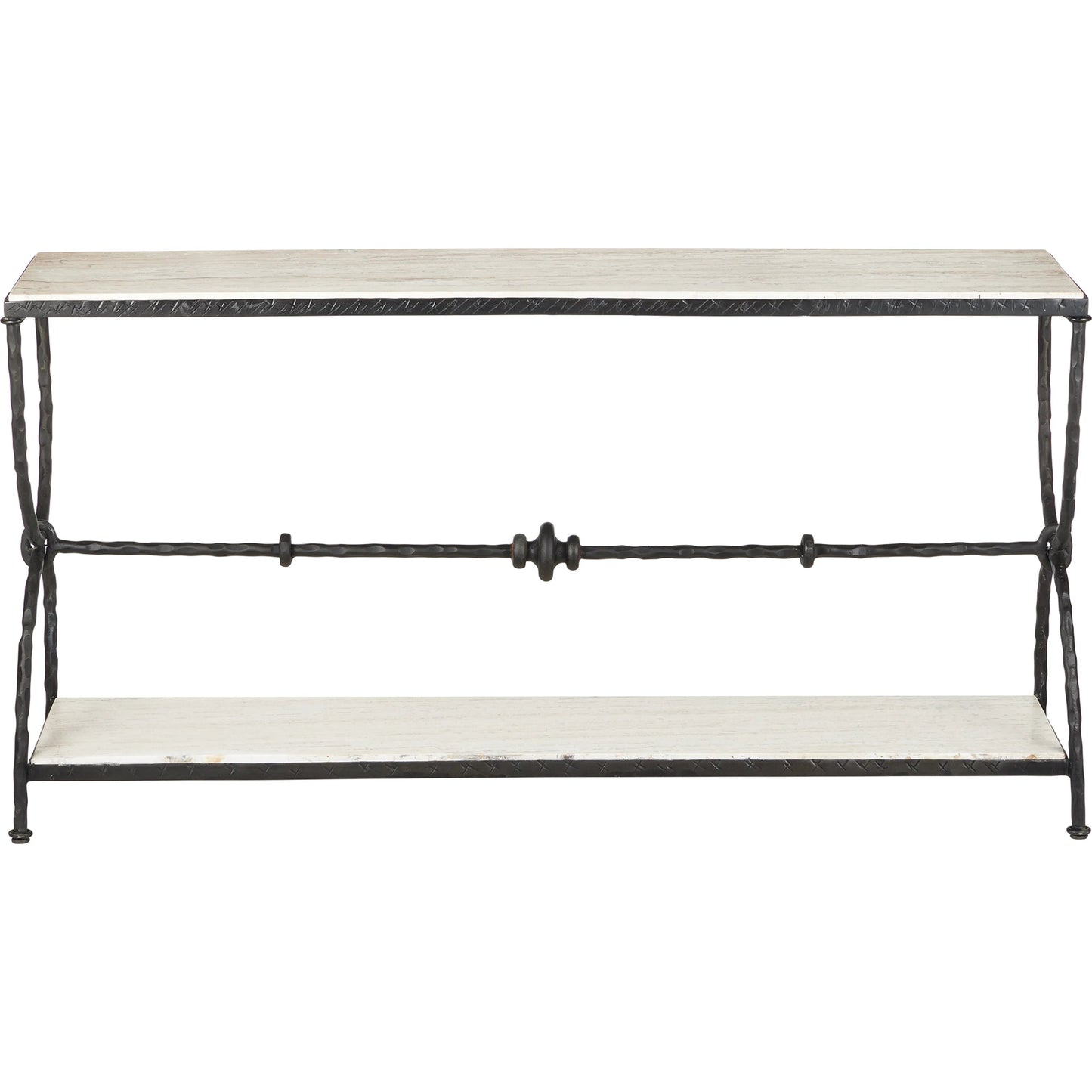 003 SI-2386931 | Additional Silo | Agora White Travertine Console Table by Currey and Company in natural, rustic bronze. Made from white travertine, wrought iron in a modern style.