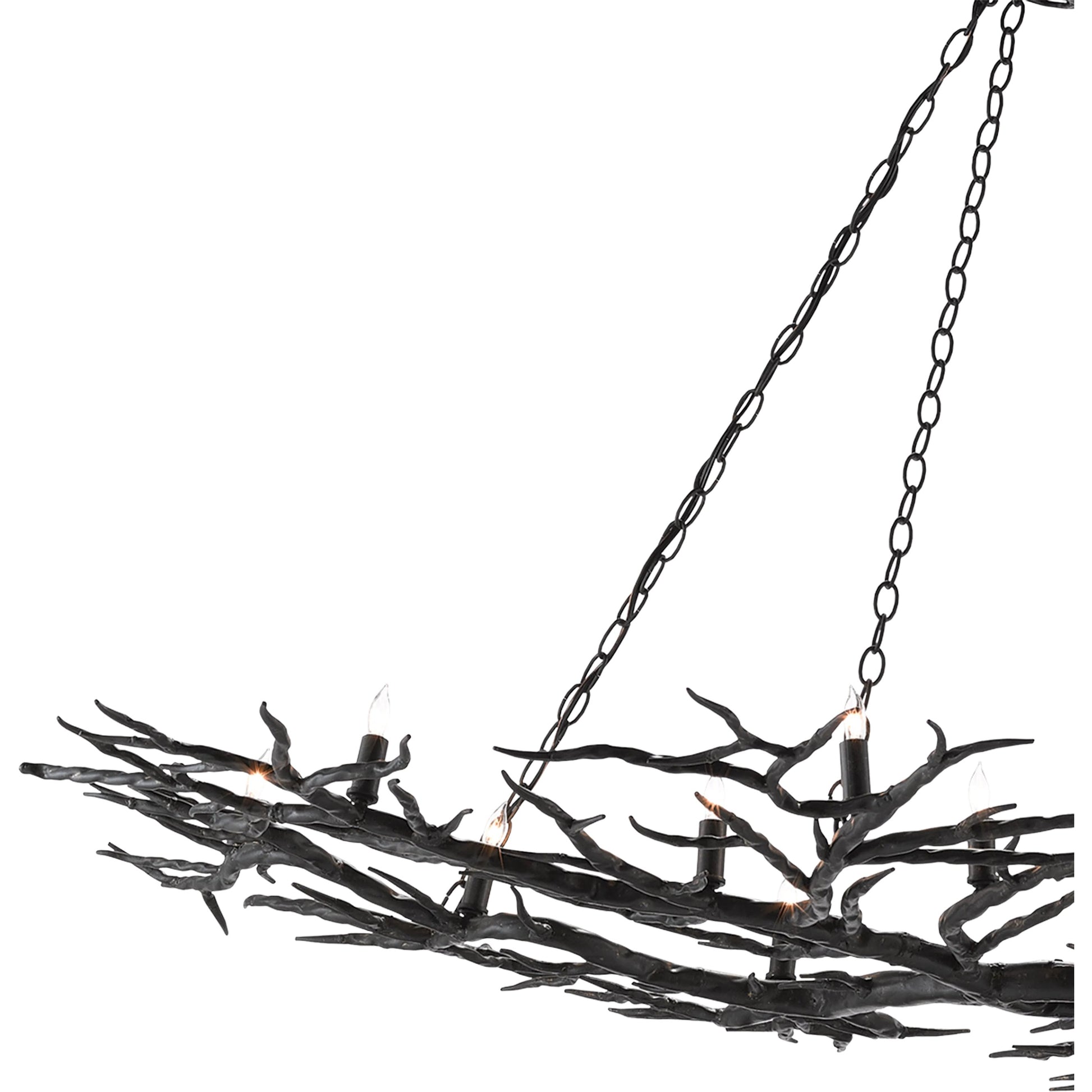 Rainforest Chandelier by Currey and Company in rustic bronze. Made from unique in a rustic style.