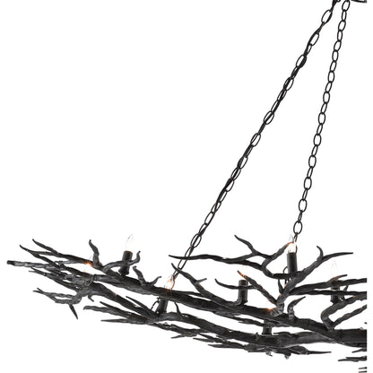 Rainforest Chandelier by Currey and Company in rustic bronze. Made from unique in a rustic style.