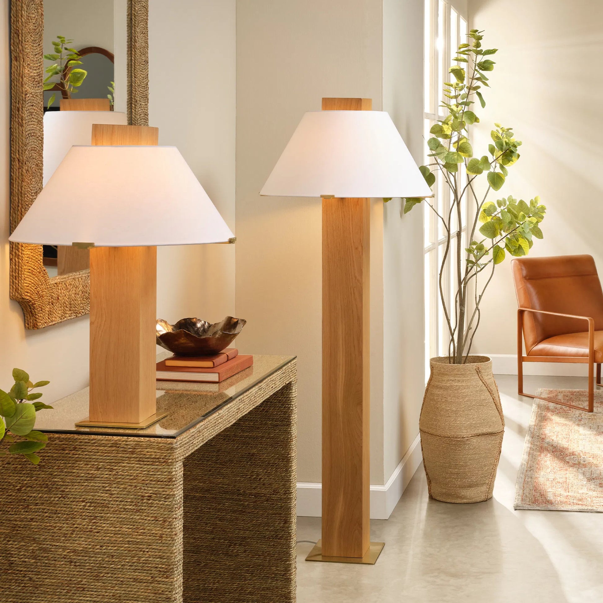 Craftsman Floor Lamp by Jamie Young in natural and natural. Made from wood in a unique style.