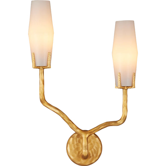 Mathilda Wall Sconce by Currey and Company in gold and white, matte gold. Made from glass, brass in a unique style.