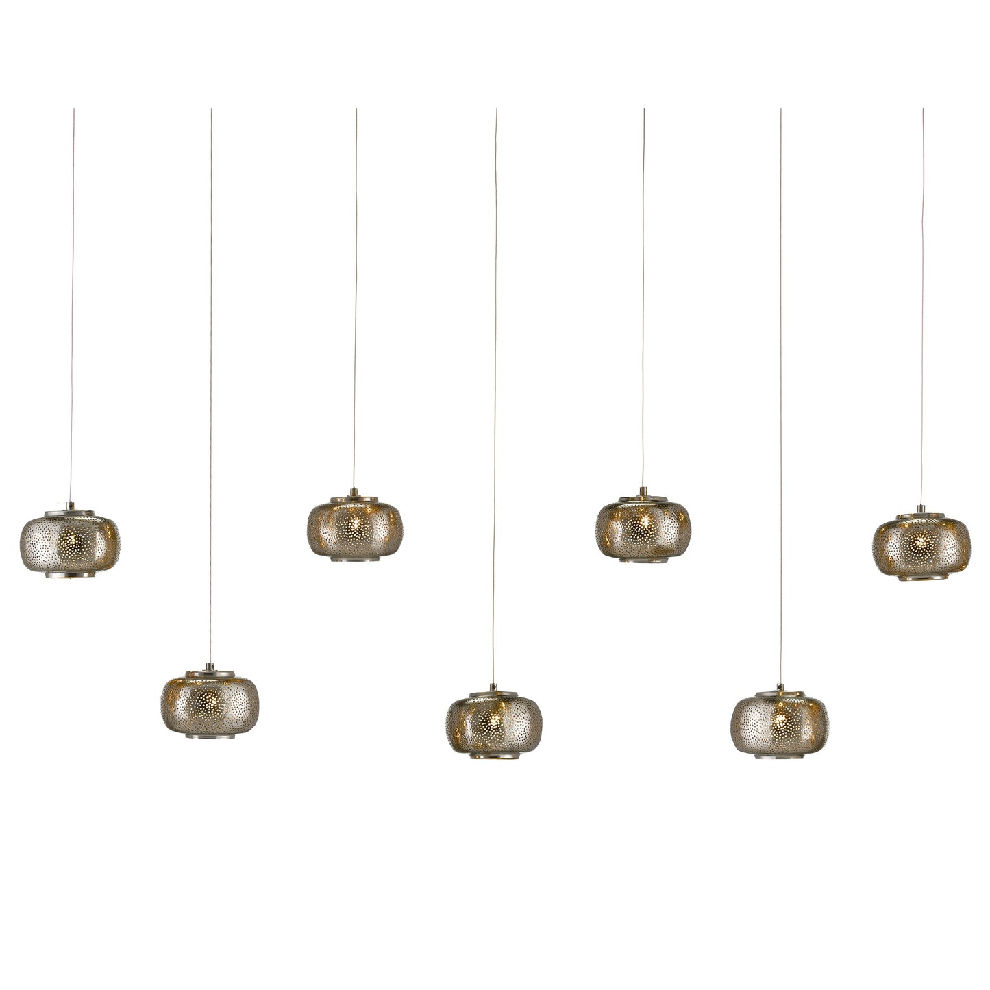 001 SI-1924106 | Primary Silo | Pepper Rectangular 7-LIGHT Multi-Drop Pendant by Currey and Company in nickel, silver. Made from nickel, metal in a modern style.