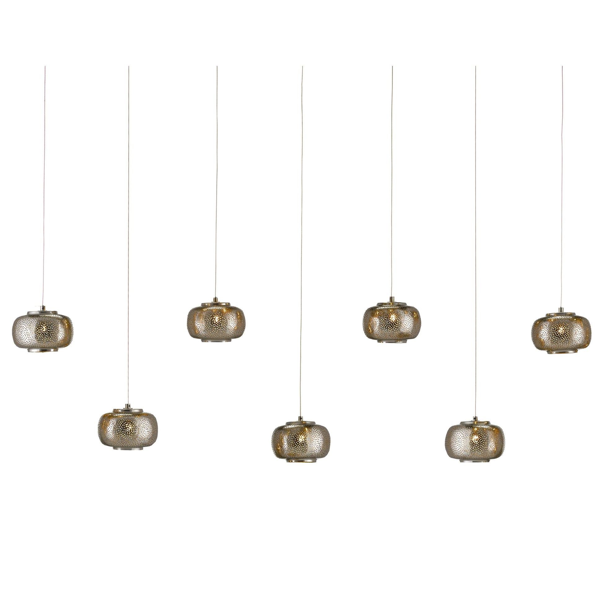 Pepper Rectangular 7-LIGHT Multi-Drop Pendant by Currey and Company in nickel, silver. Made from nickel, metal in a modern style.